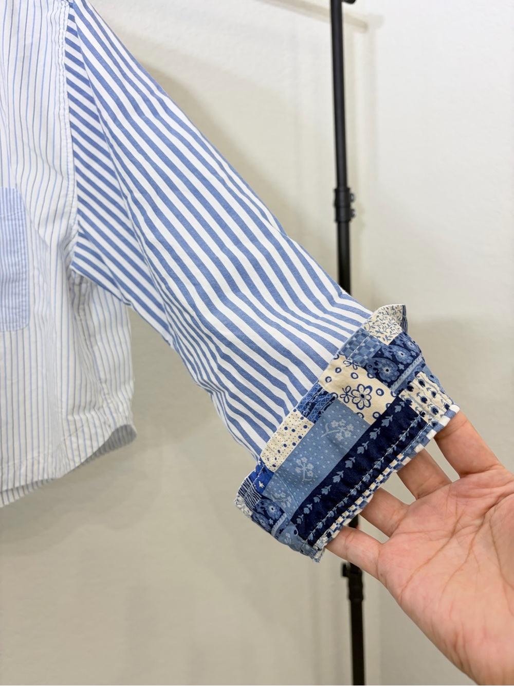 Striped Button-Up Shirt in Blue and White Striped - Picture 2 of 11